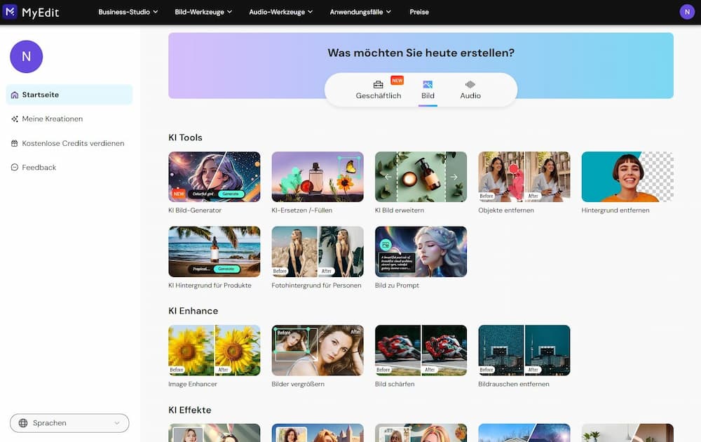 MyEdit - Bilder bearbeiten mit dem besten KI-Online-Bearbeitungstool